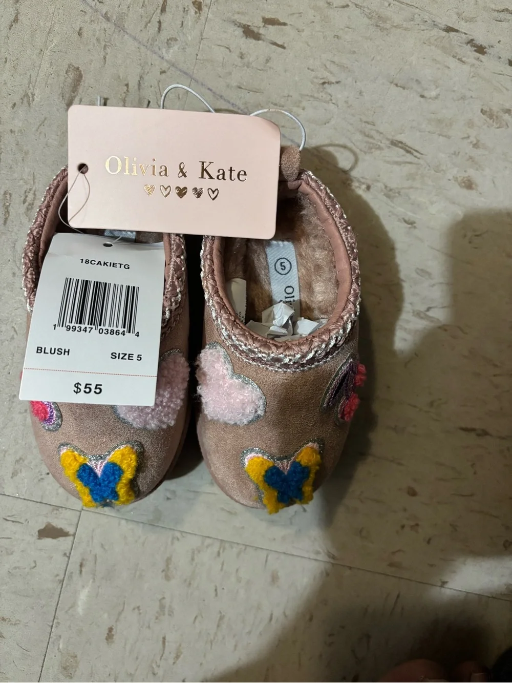 Cozy Pink Butterfly & Heart Slip-On Kids Slippers